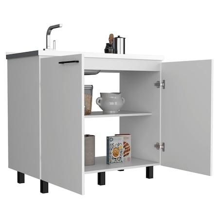 Tuhome Napoles 2 Utility Sink with Cabinet, Stainless Steel Countertop, Interior Shelf-White MLB8983